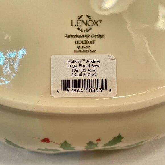 LENOX HOLIDAY ARCHIVE LARGE FLUTED BOWL 10 INCHES - Picture 9 of 9